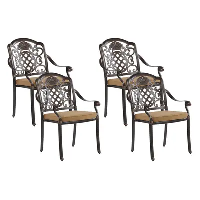 Set of Garden Chairs with Cushions SALENTO Metal Dark Brown