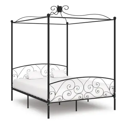 vidaXL Canopy Bed Frame Black Metal 160x200cm Bedroom Double Beds Furniture