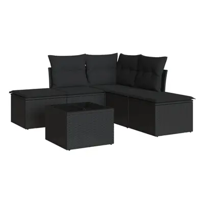 vidaXL Garden Sofa Set Piece with Cushions Outdoor Sofa Black Poly Rattan