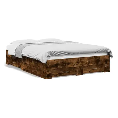 (smoked oak, x cm) vidaXL Bed Frame with Drawers Bed Base Grey Sonoma 140x200 cm Engineered Wood