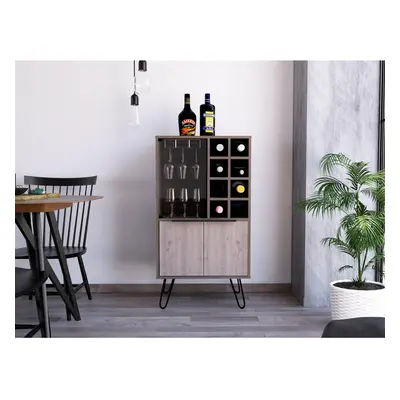 Wine Cabinet Drink Bottle Storage Unit Glass Door Shelves Doors Grey Oak