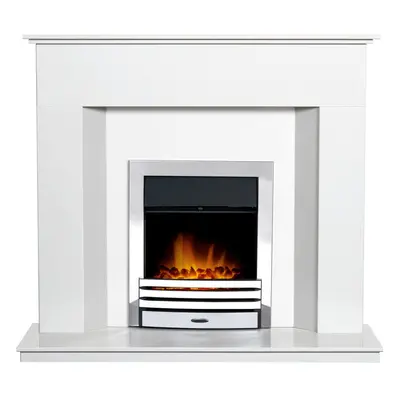 Adam Alora Crystal White Marble Fireplace with Eclipse Chrome Electric Fire, Inch