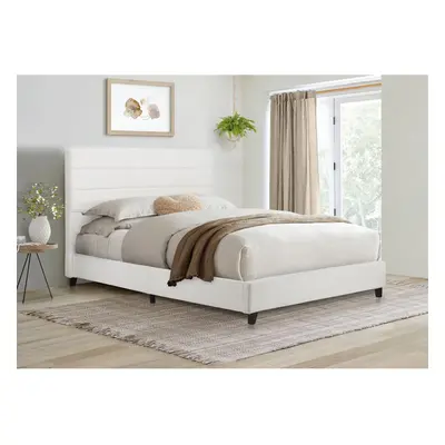 King Size Bed Frame White Boucle & Mattress Birlea Lucas Fabric 5FT 150cm