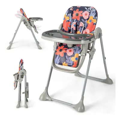 Baby High Chair Folding Dining Chair W/ Adjustable Tray & Wheels Colourful