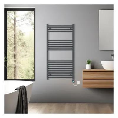 (Anthracite, 1200x600mm) Pre-filled Bathroom Straight Electric Heated Towel Rail Radiator Thermo