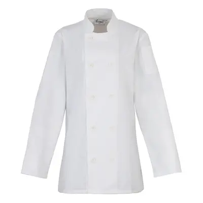 (XL, White) Premier Womens/Ladies Long Sleeve Chefs Jacket / Chefswear (Pack of 2)