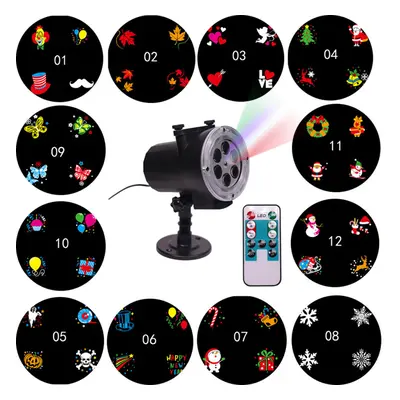 (US Plug) LED Stage Light Waterproof Projection Lamp Outdoors Projector 12Card Remote Control Li