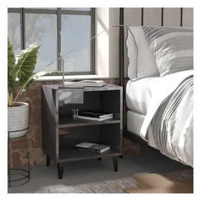 vidaXL 2x Bed Cabinets with Metal Legs High Gloss Grey Home Desk Nightstand