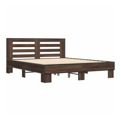 (brown oak, x cm) vidaXL Bed Frame Home Bed Base Sonoma Oak 90x200 cm Engineered Wood and Metal