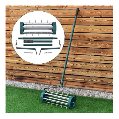 Rolling Grass Lawn Aerator Garden Steel Spike Roller Aluminium Handle