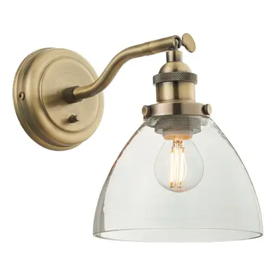 Dimmable LED Wall Light Antique Brass Glass Shade Adjustable Industrial Fitting