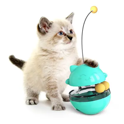 (Blue) 3-In-1 Interactive Cat Leaking Food Ball with Teasing Wand Pet Slow Food