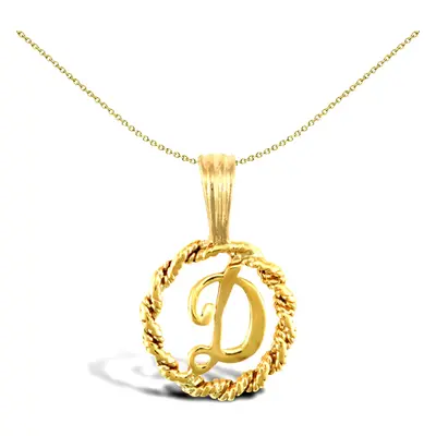 Jewelco London Solid 9ct Yellow Gold Rope Identity Initial Charm Pendant Letter D - JIN001-D