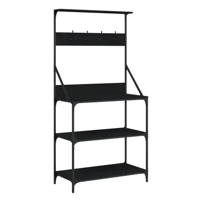 (black) vidaXL Baker's Rack with Hooks 4-Tier Kitchen Microwave Stand Engineered Wood