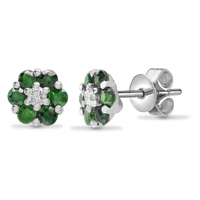 Jewelco London 18ct White Gold Cluster Set G SI 0.09ct Diamond and Green 0.4ct Emerald Daisy Clu