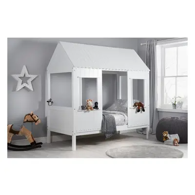 White Single Bed Frame Birlea Treehouse 3FT 90cm Wood Canopy Kids Solid