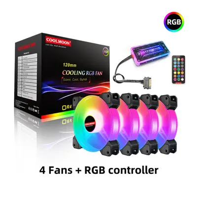 (4x Fans + RGB controller) 120mm Cooling Fan RGB 6PIN Computer Case Colorful Radiator Cooler PC 