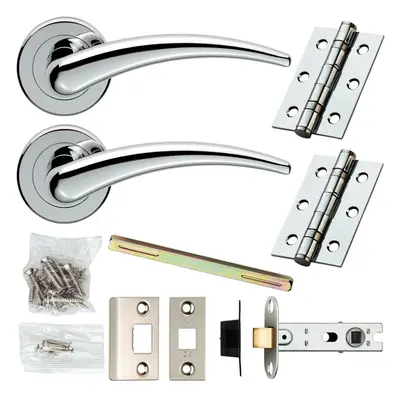 Door Handle & Latch Pack Chrome Modern Tapered Slim Bar Screwless Round Rose