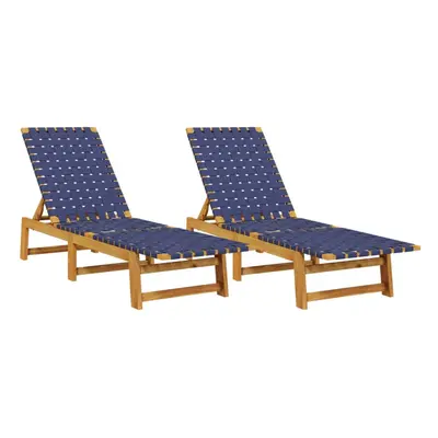 vidaXL Sun Loungers pcs Patio Sun Bed Dark Blue Solid Wood Acacia and Fabric