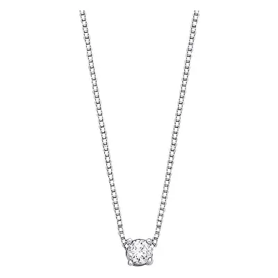 Jewelco London Ladies Rhodium Plated Sterling Silver CZ Claw Dainty Solitaire Necklace + inch - 