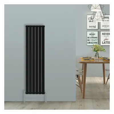 (Vertical 1800x408mm - Single) NRG Black Flat Panel Designer Radiator Single Double Column Bathr