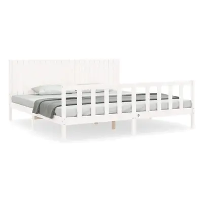 (white, x cm) vidaXL Bed Frame Bed Base Wooden Bed with Headboard White King Size Solid Wood