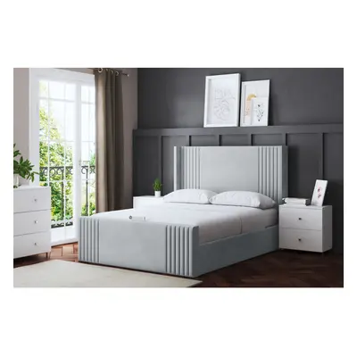 (Small Single, Silver) Elara Winged Paneled Upholstered Bed