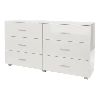 Chest of Drawers Large 3+3 Storage Drawers Bedroom Unit High Gloss White Finish