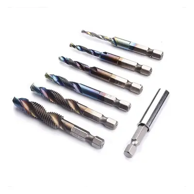 7Pcs M3-M10 6.2mm Hex Shank Blue Coated Screw Thread Metric Compound Tap Drill Bits with Extensi