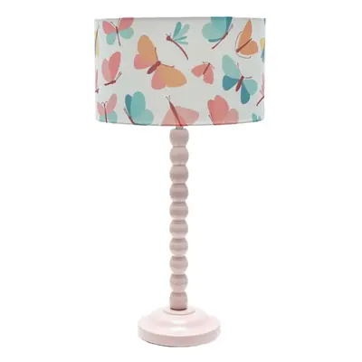 ValueLights Bobbins Rose Pink Table Lamp with Butterfly Drum Shade