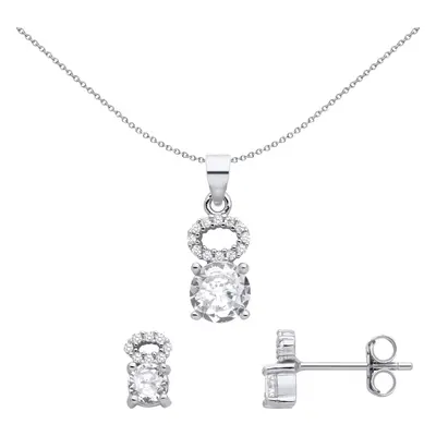 Jewelco London Ladies Rhodium Plated Sterling Silver CZ Angel Halo Solitaire Earrings Necklace S