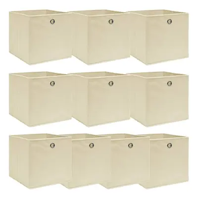 vidaXL 10x Storage Boxes Cream Fabric Home Office Foldable Organiser Chest