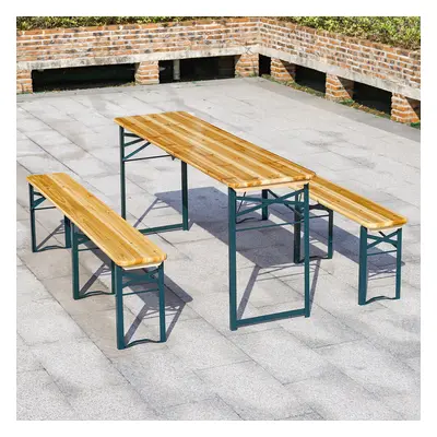 3pcs Folding Portable Beer Table Benches Set Outdoor Patio BBQ Party