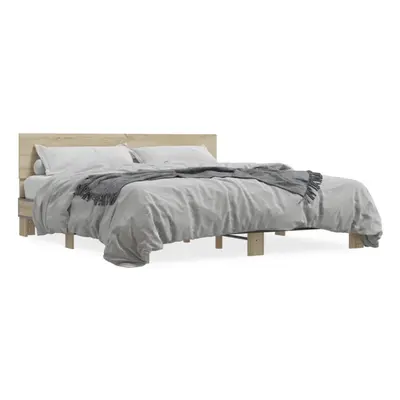 (sonoma oak, x cm) vidaXL Bed Frame Home Bed Base Sonoma Oak 90x200 cm Engineered Wood and Metal