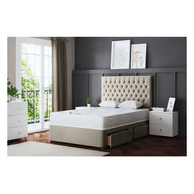 (Double, Cream) Seraphine Divan Upholstered Bed with Four Drawers