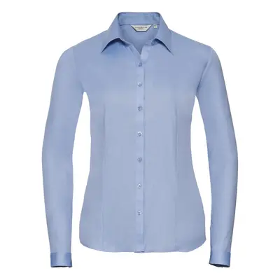 (2XL, Light Blue) Russell Ladies/Womens Herringbone Long Sleeve Work Shirt