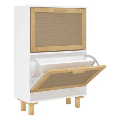 (white) vidaXL Shoe Cabinet Engineered Wood and Natural Rattan Rack Multi Colours