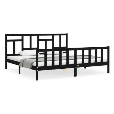 (black, x cm) vidaXL Bed Frame Bed Base Wooden Bed with Headboard Super King Size Solid Wood