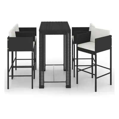 vidaXL Garden Bar Set Piece with Cushions Poly Rattan Black Table and Chair