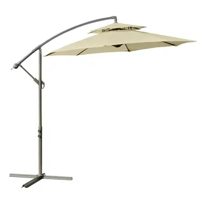 Outsunny 2.7m Cantilever Banana Parasol Outdoor Sun Shade w/ Crank, Beige