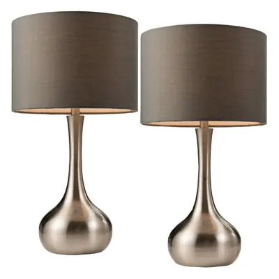 2 PACK | Touch Dimmer Table Lamp Satin Nickel & Grey Shade Metal Bedside Light