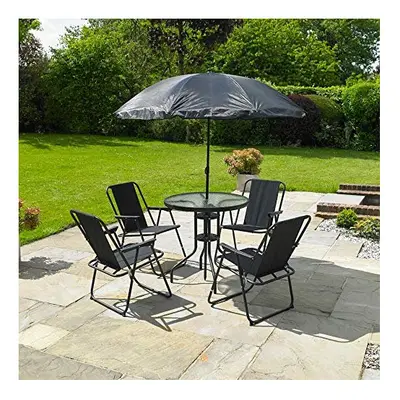 6Pc Patio Set Garden Dining Table 4x Folding Chairs And Parasol -Black