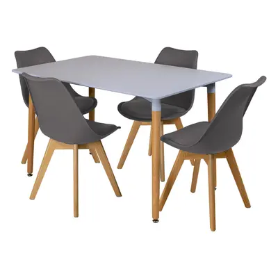 (Grey) Charles Jacobs Rectangular Dining Table Set Four Dinner Kitchen Chairs Grey Solid Beech W