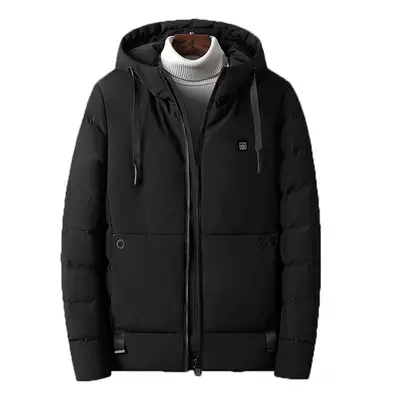 (Black, L) Men Electric USB Heated Hooded Warm Overcoat Heating Coat Winter Coats Jacket