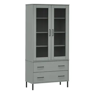 (grey) vidaXL Solid Wood Bookcase with Metal Legs OSLO Wooden Book Rack Multi Colours