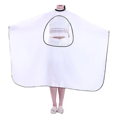 (White) Hairdressing Robe Cloth Waterproof Barber Salon Cape Gown With Phone Window