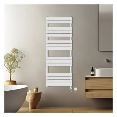 (White, 1600x600mm) Pre-filled Electric Heated Towel Rail Radiator Flat Panel Thermostatic