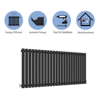 (Single, 600x1416mm) Black Oval Tube Designer Radiator