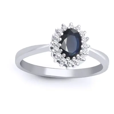 (K) Jewelco London 9ct White Gold H I2 0.12ct Diamond and Oval Blue 0.56ct Sapphire Classic Roya