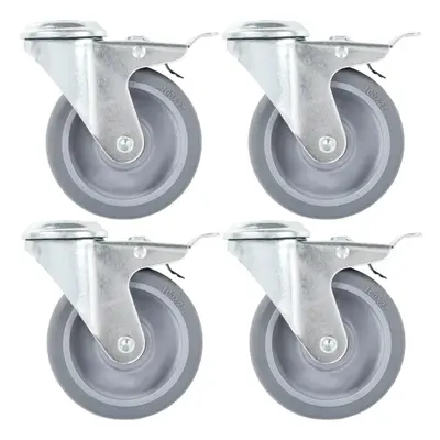 (8 pcs) vidaXL Bolt Hole Swivel Casters with Double Brakes Trolley Wheel Caster TPR